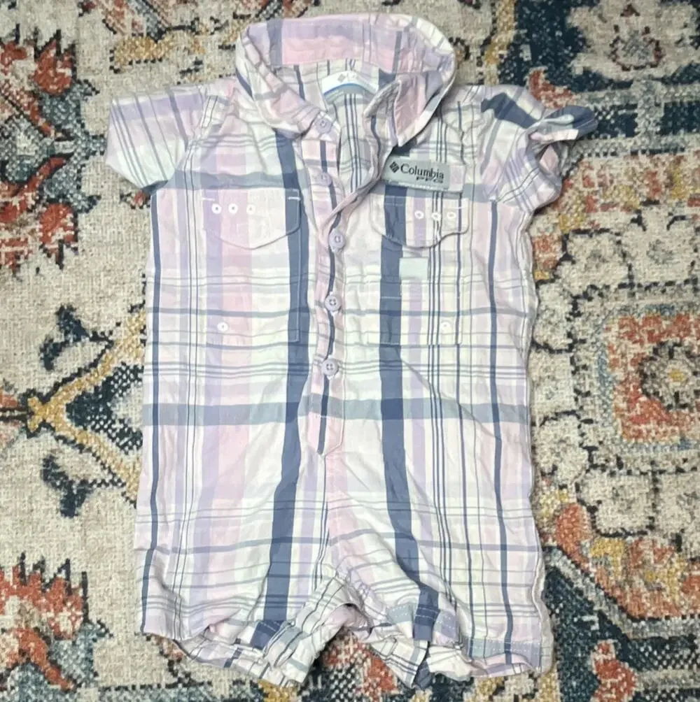 Columbia PFG Bonehead Baby Girl Plaid Romper, Pink & Gray, Size 6-12 Months